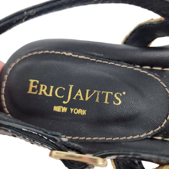Eric Javits Women's Bien Woven T-Strap Black Rock Studded Sandals Size 9 - Picture 2 of 5